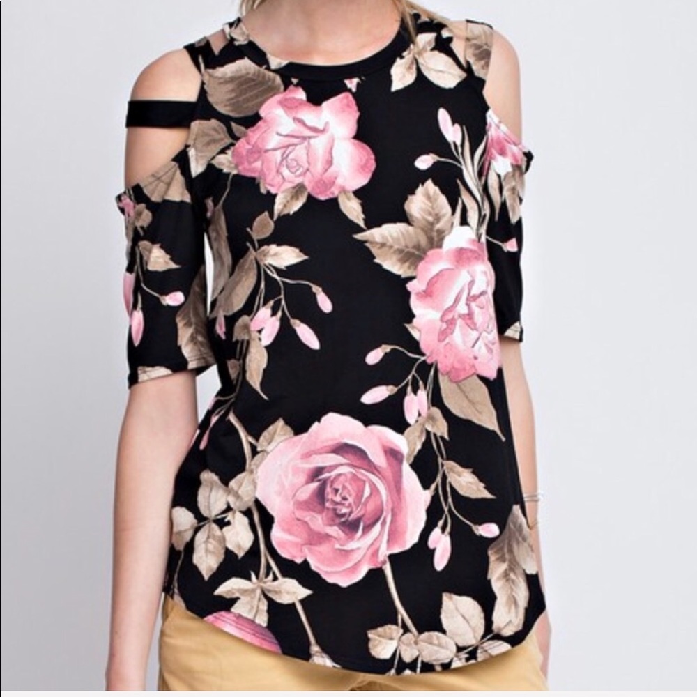 Black Design Rose Floral Top